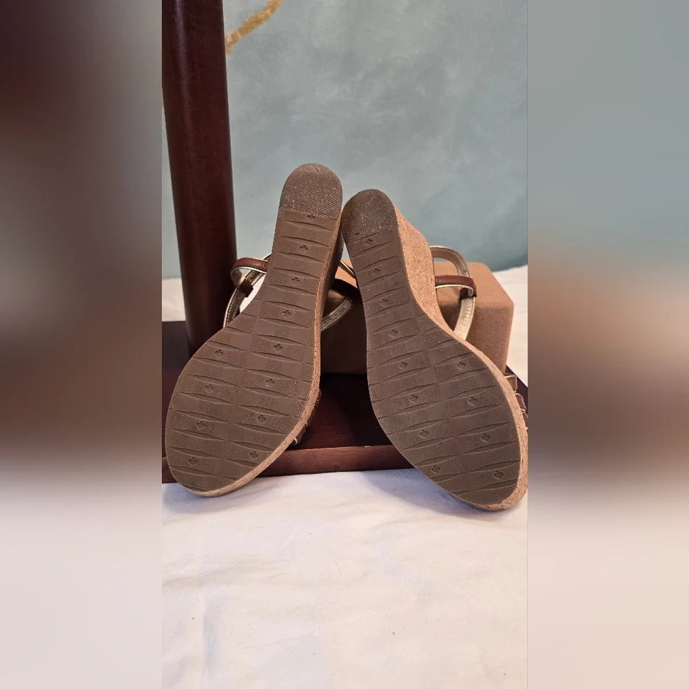 kate spade Brown Leather Strappy Platform Sandals With Cork Wedge Heels 7.5